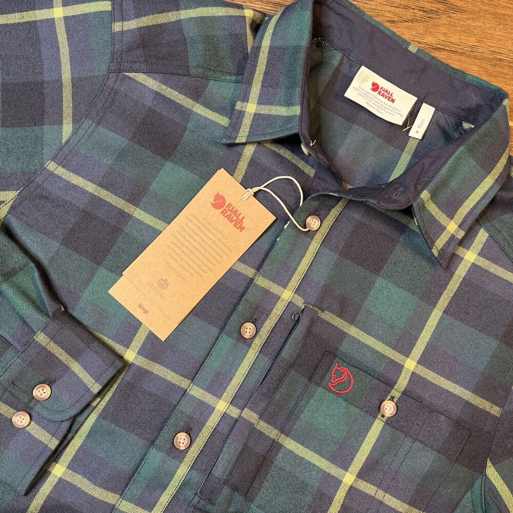 NWT Fjallraven Fjallglim Shirt Men's Small‎ Arctic Green Navy Plaid Flannel $120